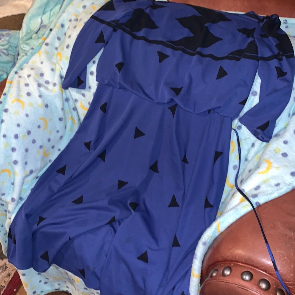 Vintage 80’s Promises Promises Geometric Triangle blue and black dress retro